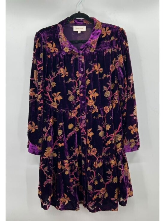 Dear John Dresses & Skirts - Dear John Dress Women's Medium Purple Floral Velvet Bohemian Mini Button Front